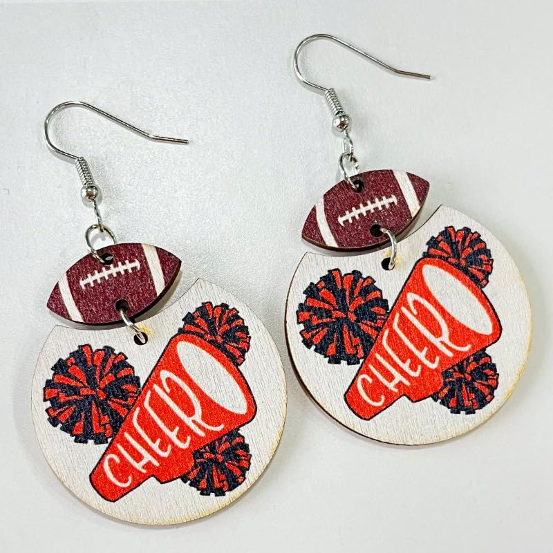 Blue Drop 2 Pairs Ball Wooden Dangle Earrings Football Cheer Earrings Game Day Sports Lover Jewelry Gifts for Women