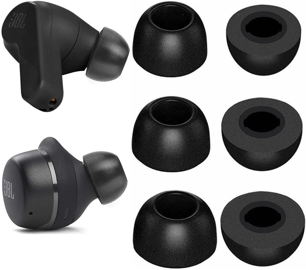 Memory Foam Ear Tips Noise Canceling Foam Tip Compatible with JBL Vibe 200TWS / Tune 130NC TWS/Free X/Live 300TWS,No Silicone Eartips Pain, Fit in Charging Case, 3 Pairs (S/M/L, Black) 214b3