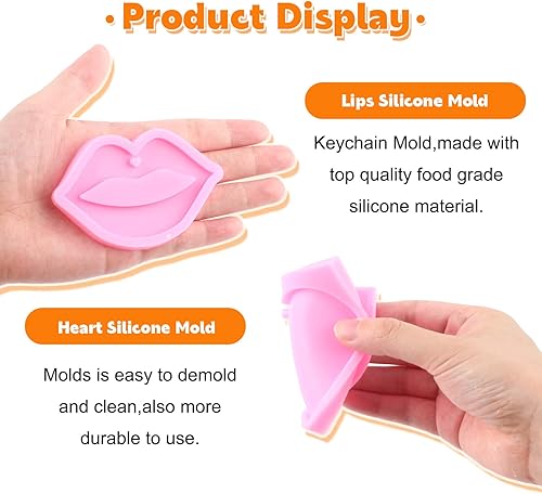 Miniatura 3 de RFGHAC Molde de llavero de silicona con forma de corazón, esmalte de uñas, moldes de silicona de resina, notas musicales, llavero de labios de tacón