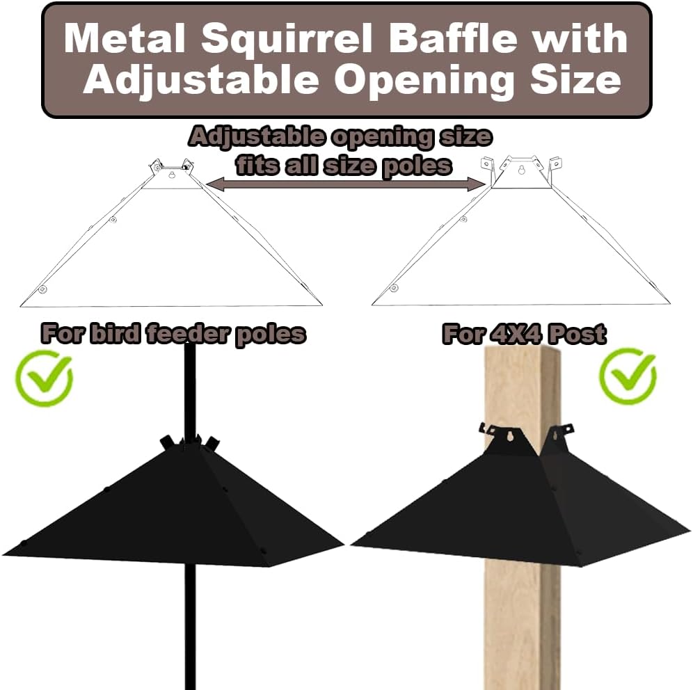 Metal Squirrel Baffle，Adjustable Opening Size Up to 4x4 Wide Wooden Post,Squirrel Baffle for Bird Feeders Without Removing Bird Feeder Poles Or Shepherd's Hooks.17inch