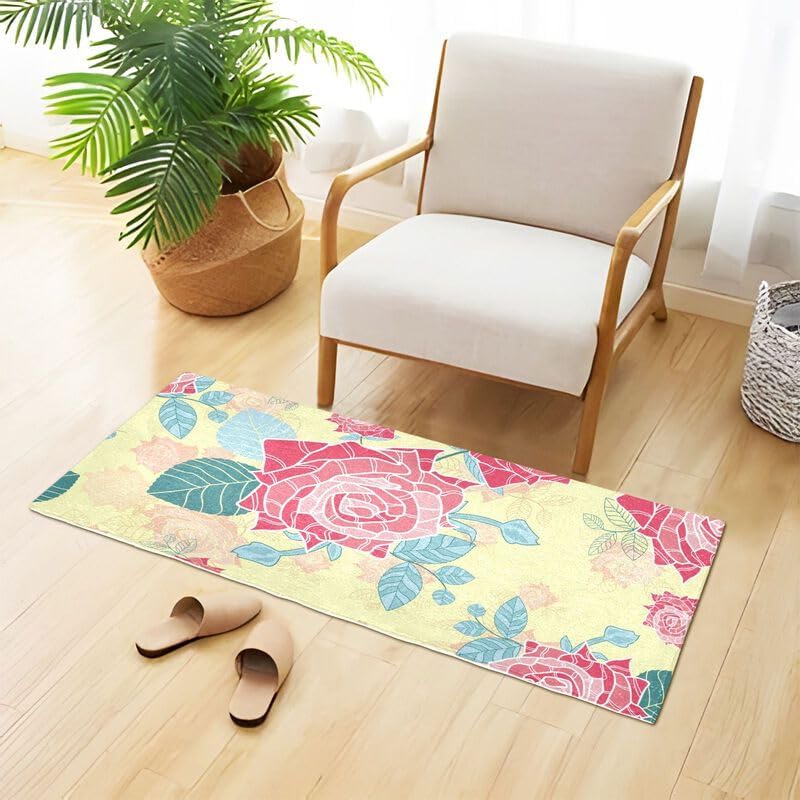 Miniatura 4 de ODAWA Pink Roses Non Slip Mat Machine Washable Bath Mats for The Entrance of The Door, Bathroom and Bedroom 39x20in