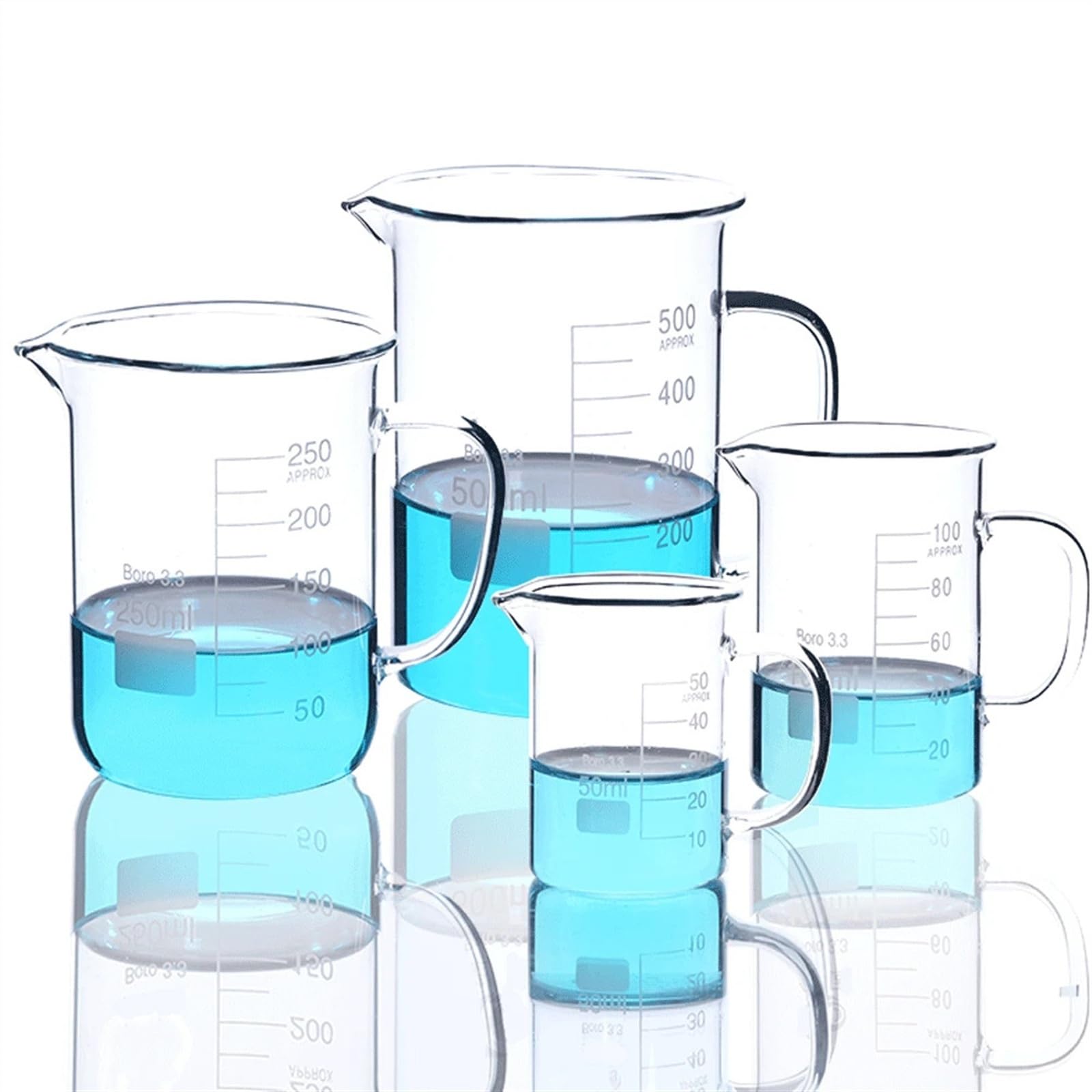 250 400 500 600 800 Vaso de vidrio de 1000 ml con mango Experimento químico de cristalería de laboratorio(Size:200ml 2 PCS)