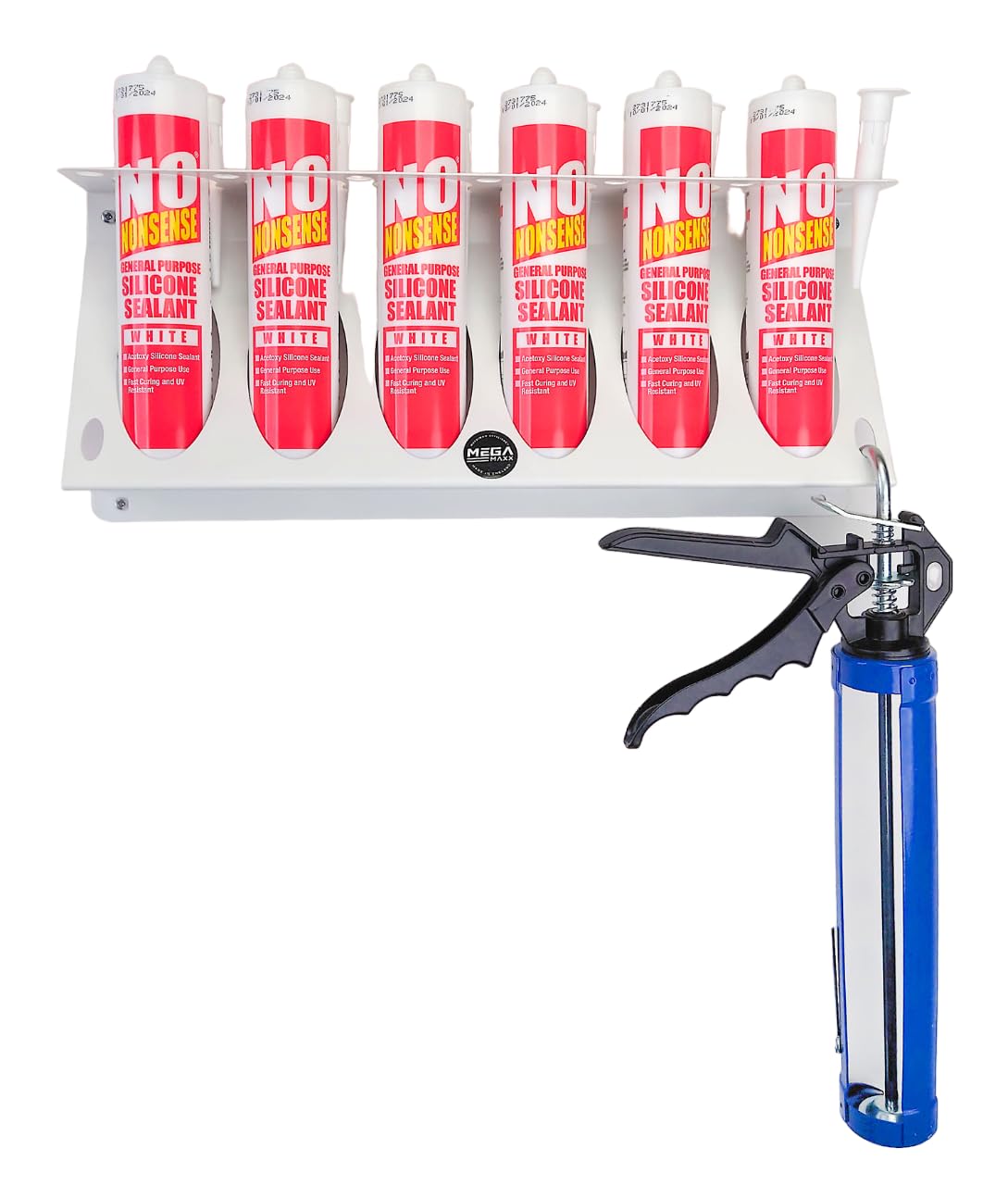 MegaMaxx Wall Mounted Silicone Tube Rack for Vans, Workshops, Sheds, Factories, Workspaces, Garages - Storage, Industrial, Heavy Duty, Mountable, Caulk, Caulking Gun
