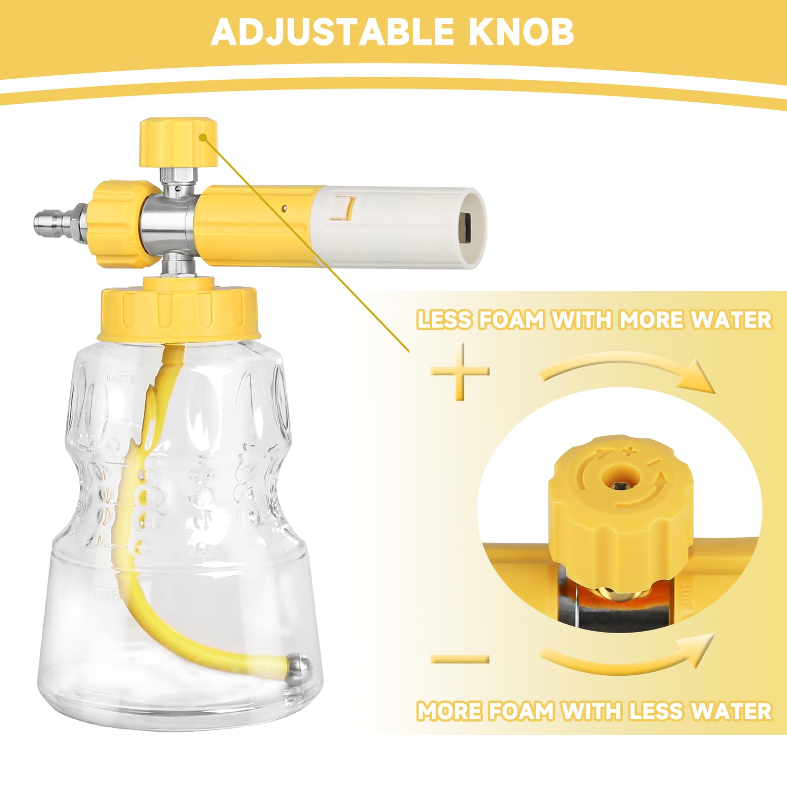 Cañón de espuma para lavadora a presión, lanza de espuma de nieve transparente profesional para lavado de autos, lanzador de espuma de coche resistente con liberación rápida de 1/4 pulgadas,