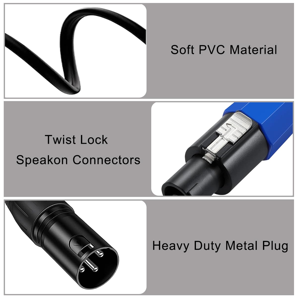 Câble pour Speakon vers XLR Câble pour Speakon mâle vers XLR mâle 3 broches Rallonge adaptateur audio 22 AWG haut-parleur pour amplificateur professionnel, DJ, sonorisation et scène