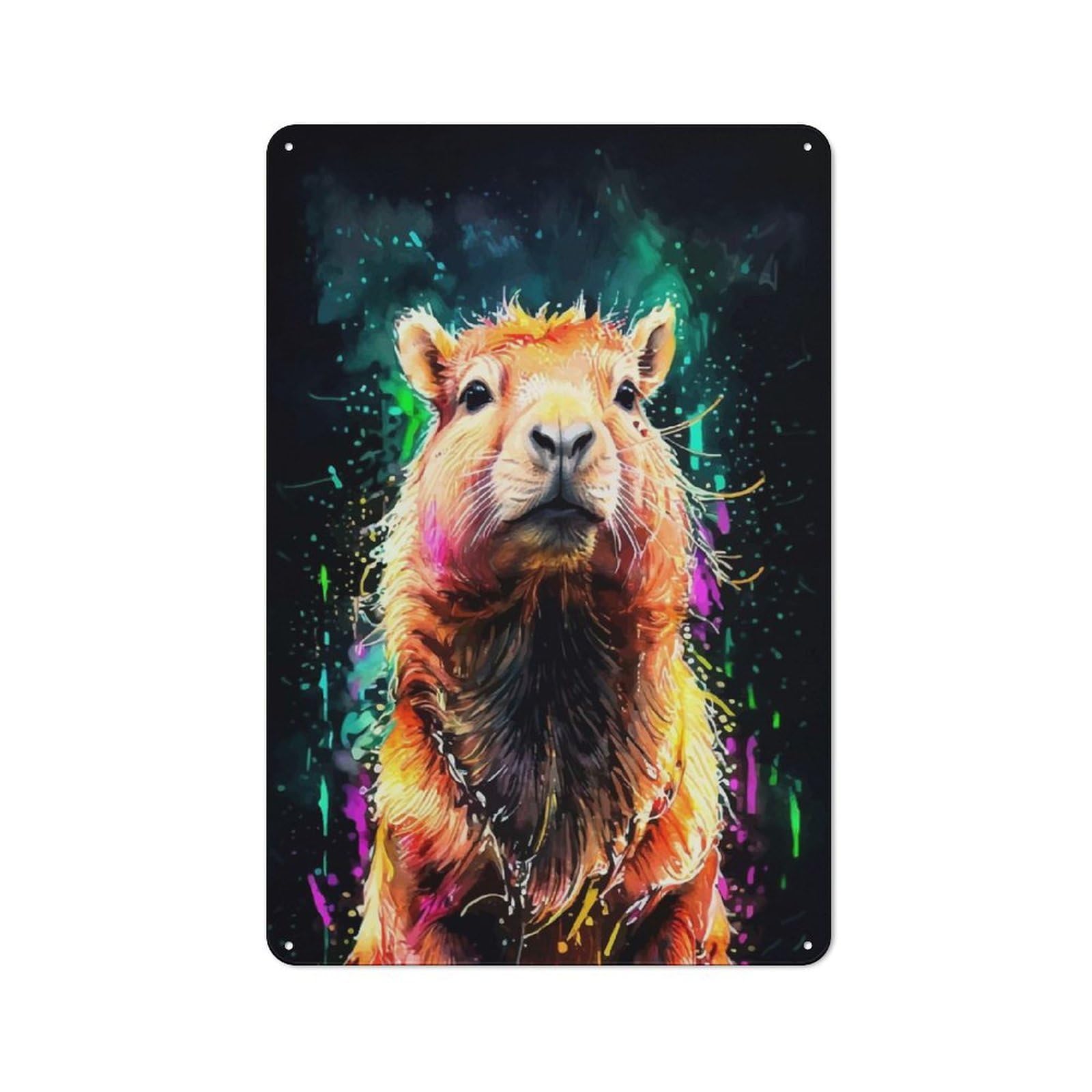 Junmoney Capybara Watercolor Art Cafe Style Vintage Metal Sign 30X20cm, Restaurant Wall Art For Tea Room, Shop Wall Or Breakfast Area