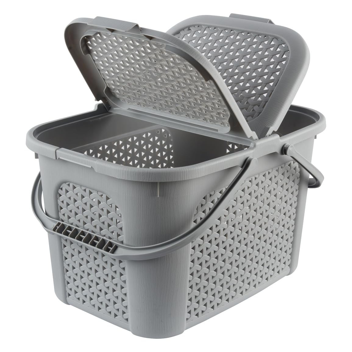 keeeper Picknick-Korb mit Deckel, Rattanoptik, Für Picknick, Camping und mehr, 35 x 46 x 28,5 cm, Inka, Grau (Nordic Grey)