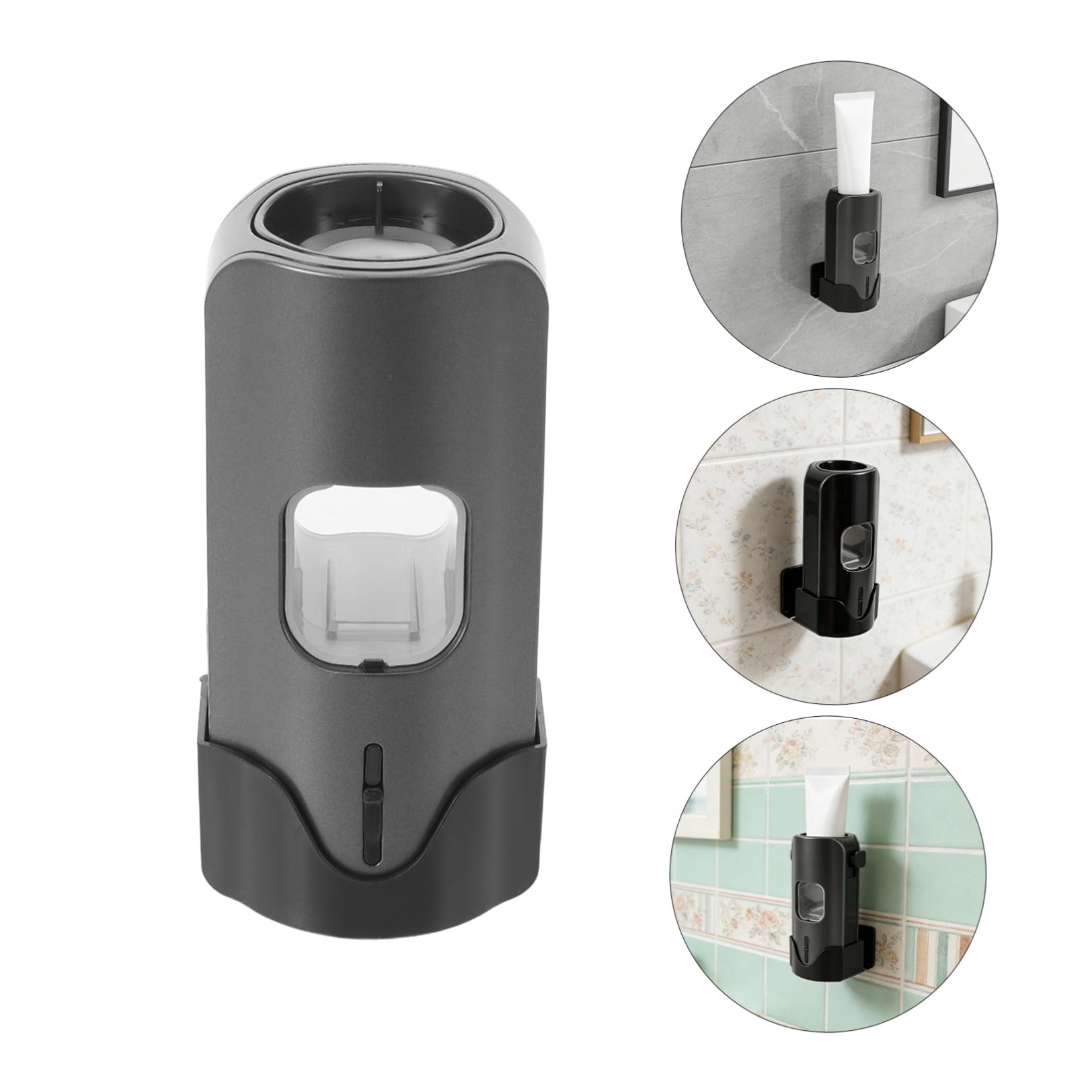 Dispenser Dentifricio Automatico senza Contatto con Porta Spazzolini da Muro in Plastica Nera, con Drenaggio Acqua e Scomparti Regolabili per Bagno