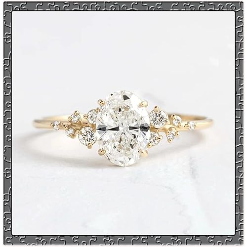 14K Gold Plated Moissanite/Cubic Zirconia Wedding Band 925 Sterling Silver 1ct/2ct/3ct Oval CZ Engagement Eternity Ring Jewelry for Her Women Size 5-9