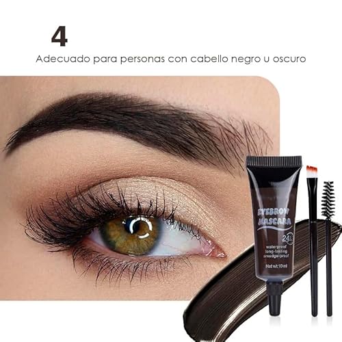 Gel de Cejas Perfectas. Maquillaje para Cejas Duración 24h. Mascara Tinte Fijador para Cejas. Professional Makeup con Pincel y Cepillo Cejas. Color Oscuro Negro. (4) - imagen 2