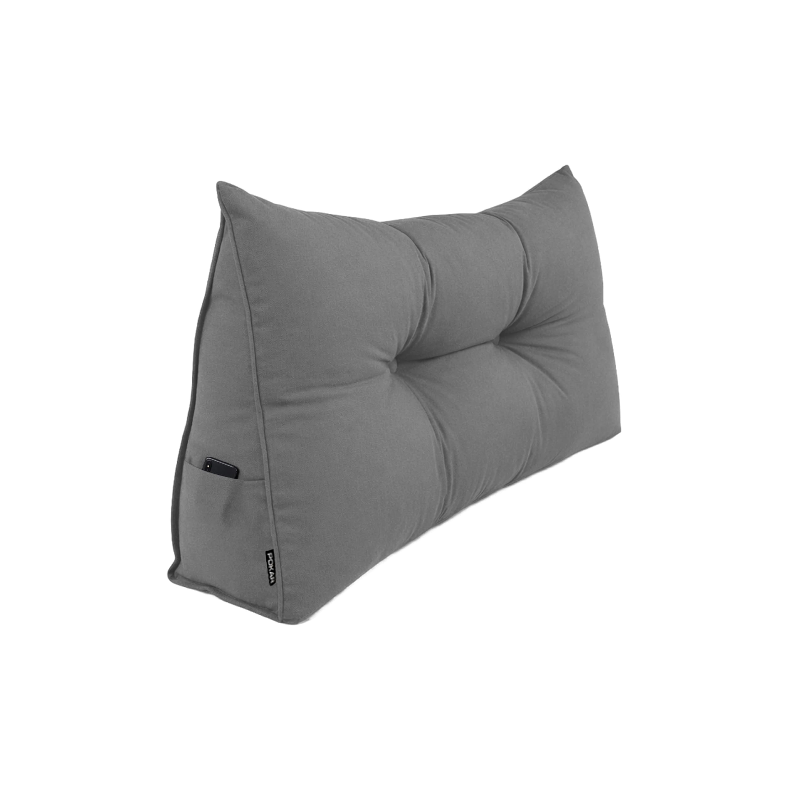 Pokar Grey Back Cushion For Sofa And Bed 70X50x20 Cm | Backrest Wedge Pillow With Lumbar And Back Support | Reading Pillow With Side Pockets | Headboard Pillow | Oeko Tex 100 Certified |