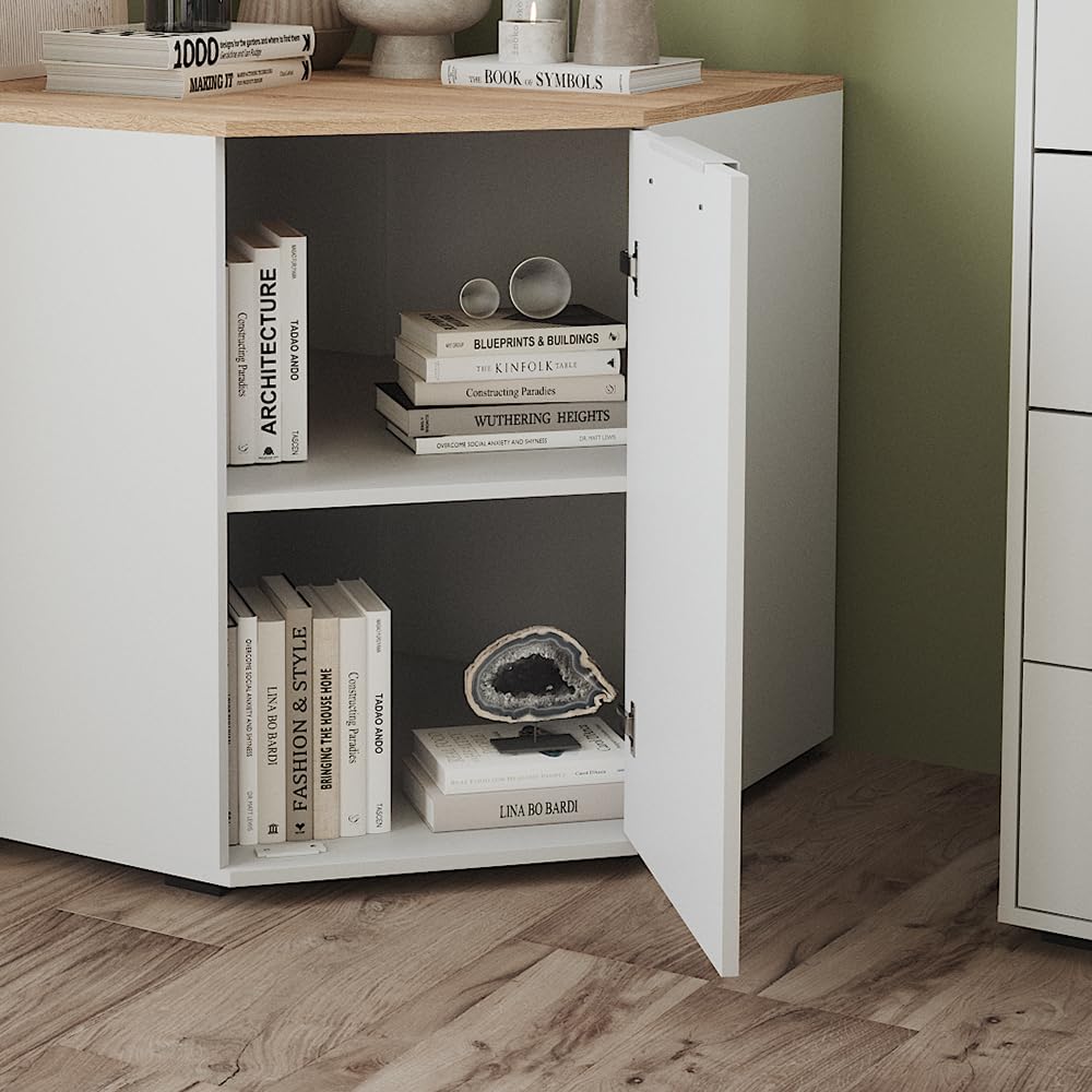 Vicco Credenza Betti, Bianco/Sonoma, 77.9 x 77.9 cm | con 1 porta, per riporre abiti e oggetti di uso quotidiano