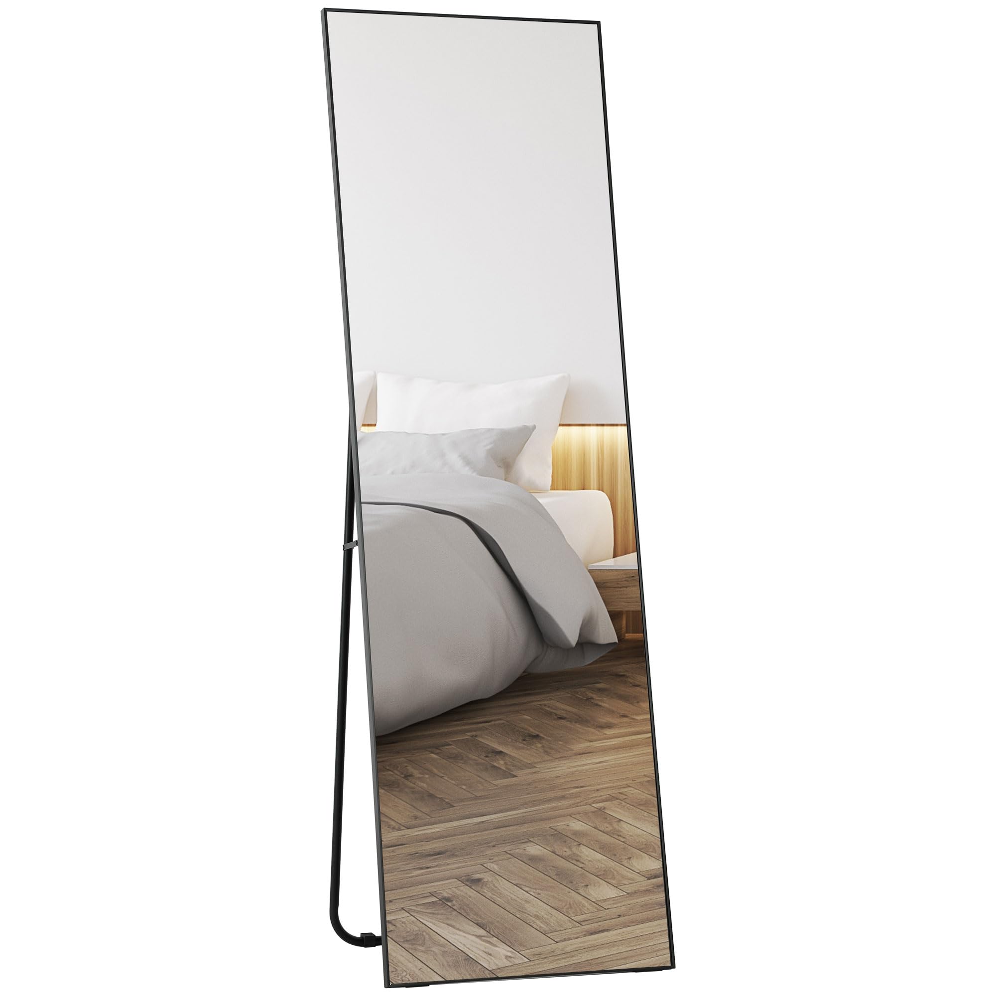 HOMCOM Grand Miroir Pleine Longueur Rectangulaire Miroir sur Pied, Mural ou posé contre mur - Noir