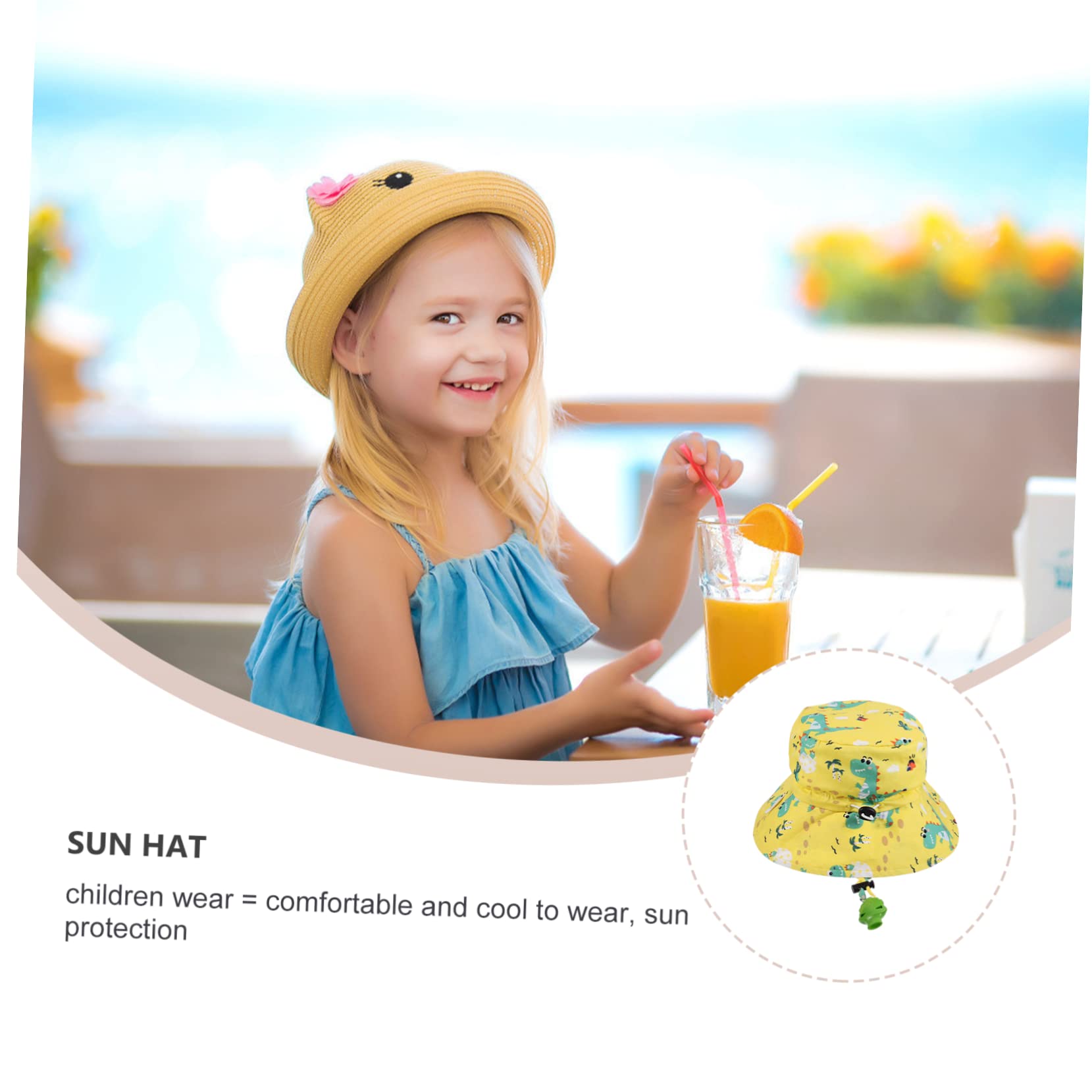 BESPORTBLE Sombrero Gorro Sol Sun Hat Bucket Hat Dinosaur bronceador Solar protección Solar kiddikutter para Sol Gorro Bucket Caps Tejido: 100% algodón; Forro: 100% poliéster Yellow