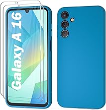 YIRSUR Kompatibel mit Samsung Galaxy A16 4G/5G Hülle Silikon mit 2 Stück Schutzfolie und Kameraschutz, Ultra Dünn Silicone Handyhülle Matte Schutzhülle Stoßfeste Kratzfeste Rundumschutz Case Blau