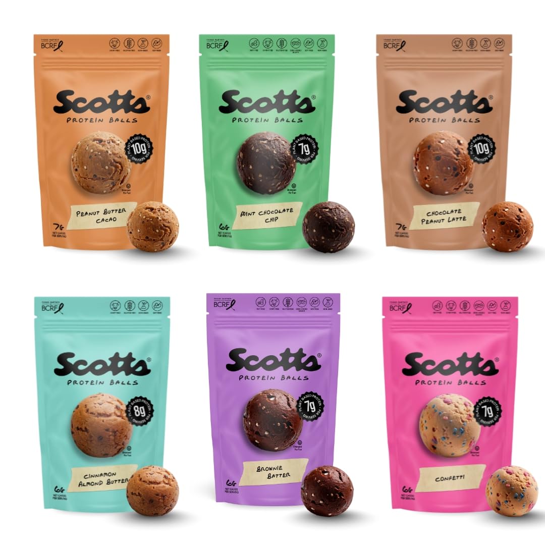 Protein Balls - 5 Flavor Variety Pack - Plant Based, Gluten Free, Non GMO - High Protein Snack - 6 Resealable Bags