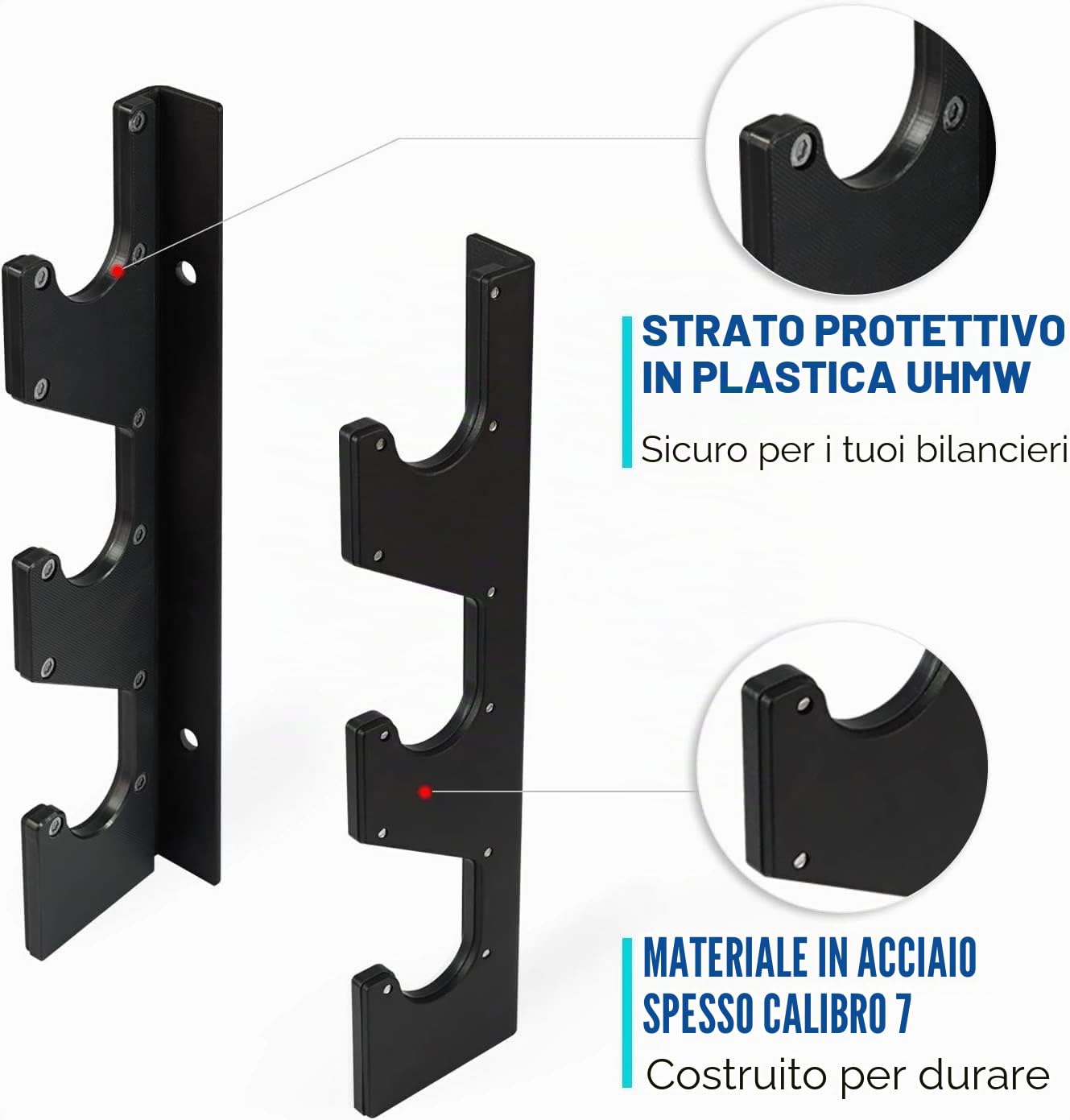 Yes4All Supporto orizzontale a parete per bilancieri con strato protettivo in plastica UHMW - Rastrelliera da appendere per bilancieri, barra pesata, lat pull down attachment