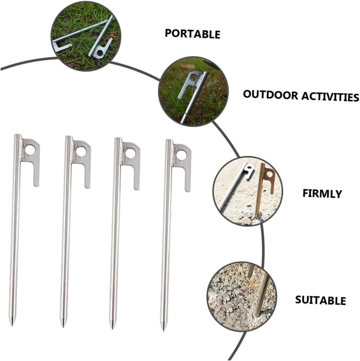 Luxshiny 4pcs Stainless Steel Tent Stakes Camping Ground Pegs for Tents Shelters Awnings Outdoor Use Strong and Reusable