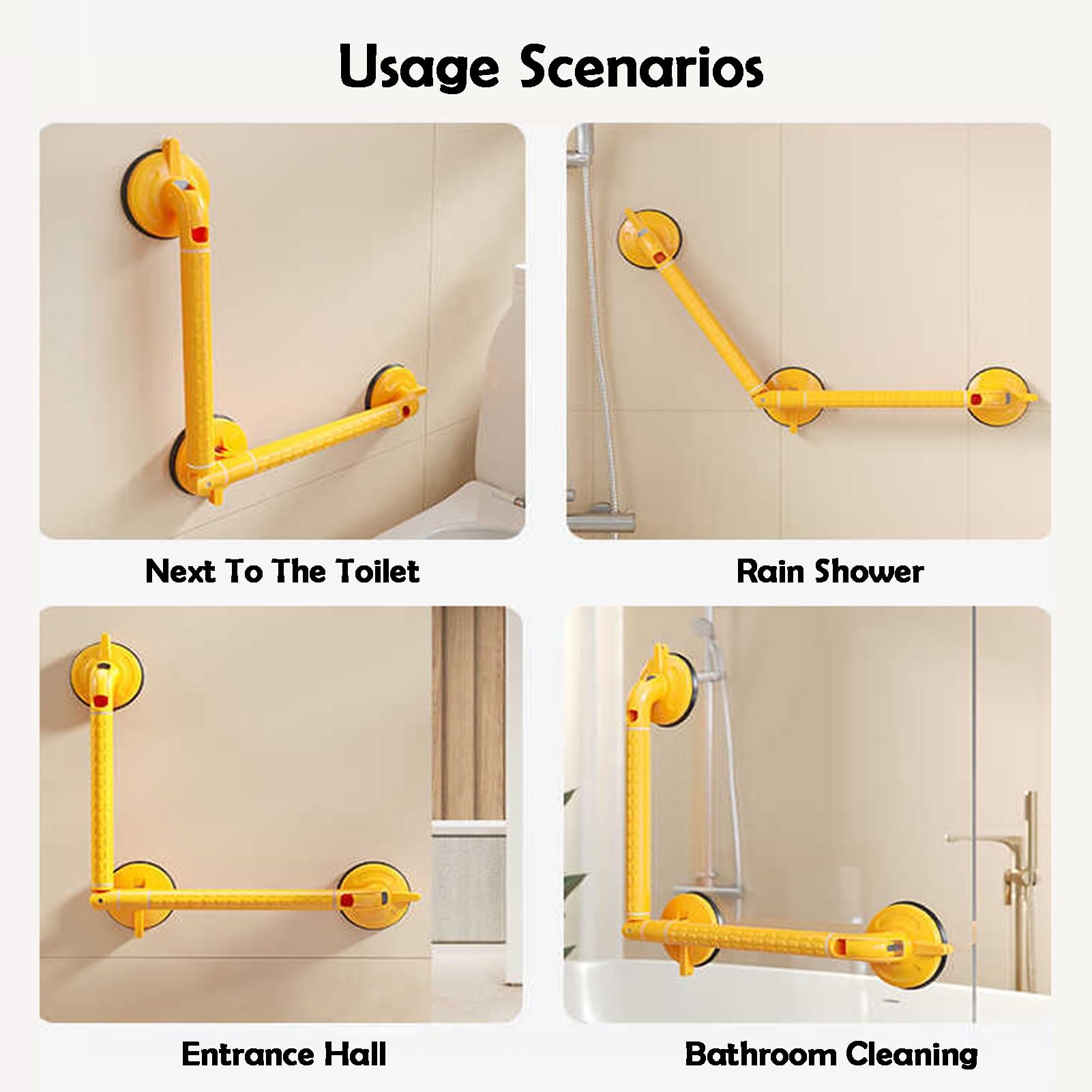 Barras De Apoyo For Duchas, Ajustables En Forma L A 180°, Pueden Soportar Un Peso 176 Libras, Manijas Baño Ayuda For Personas Mayores(Yellow,50x40cm)