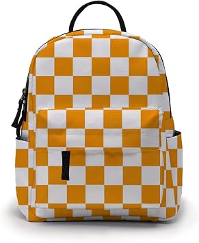 Deanfun Mini Backpack for Women - Waterproof Small Backpack with Orange Checkered Print, Multi Pockets Large Capacity Cute and Stylish MNSB-144