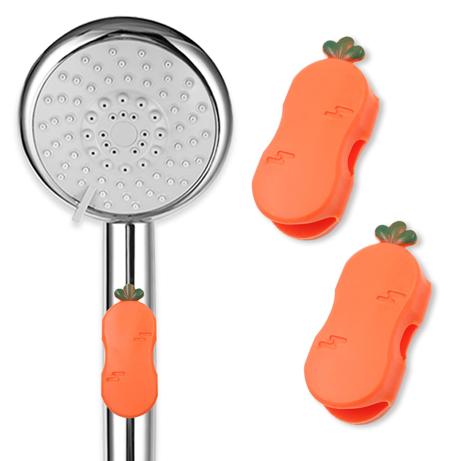 Silicone Shower Head Holders, Removable Suction Cup Shower Brackets, Adjustable Shower Sprayer Holder, Cute Bathroom Shower Wand Support Mount Holders in Carrot Shape (2 Pcs)