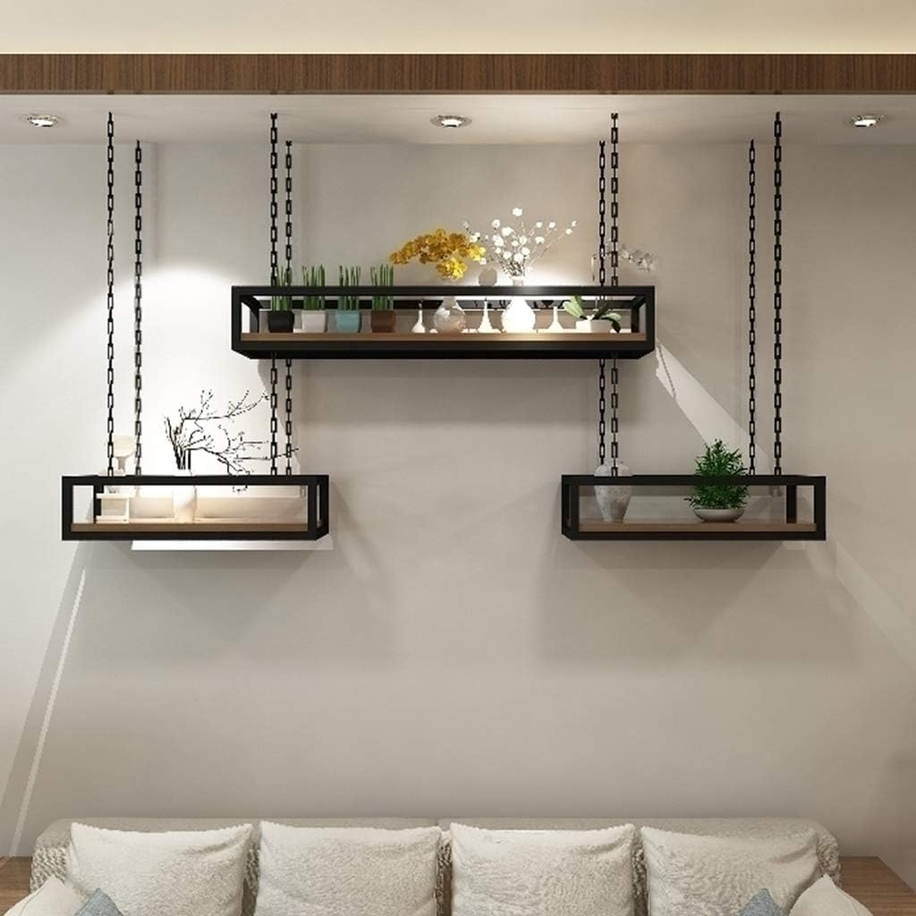 Flower Stand with Solid Wood Board and Iron Frame, Plant Railing Shelf, Creative Storage & Flower Pot Display Rack, Ceiling Hanging for Bar Flower Shop Balcony