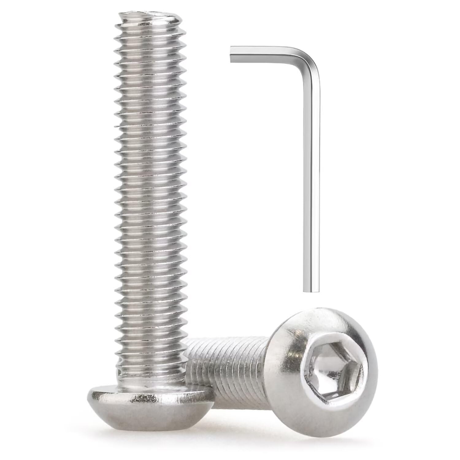 M8 x 45mm 6 Pcs Button Head Socket Cap Screws, 304 Stainless Steel (18-8), Fully Threaded, Bright Finish, Allen Hex Drive, Includes Hex Wrench, for