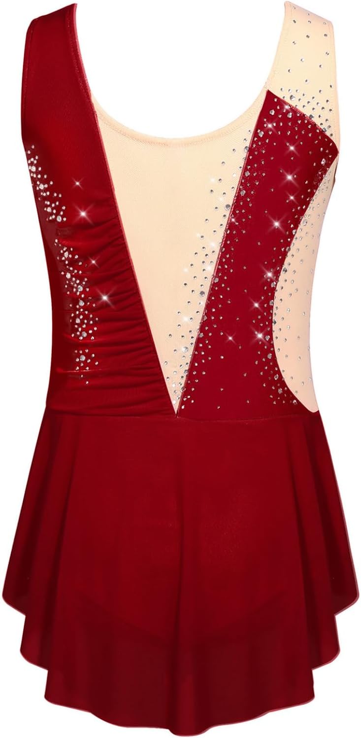 Kids Girls Sparkly Ballet Leotard Dress Glittery Figure Ice Skating Outfit Cha-cha Competitions Costume