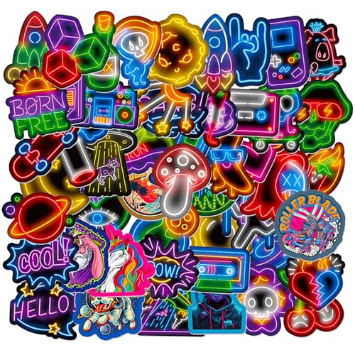 ACKKOR 50 Autocolantes de néon, enchimento para sacos de festa infantil, decoração para garrafas de água, malas, patinetas e guitarras