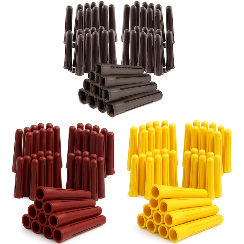 KafTon 500Pack Red Brown Yellow Rawl Plugs Screw Fixing Wall Expansion Raw Plugs Brick Stone Concrete Solid Wall Gypsum Plasterboard Fixings
