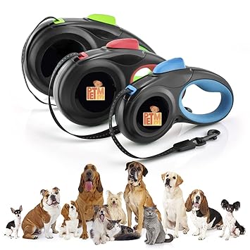Pet Me Retractable Dog Leash Reflective Walking Jogging Training Leash for Small to Large Dogs up to 50kg/110lbs, with Hand Grip and One Button Brake & Lock 1 Piece Color May Vary (Medium)