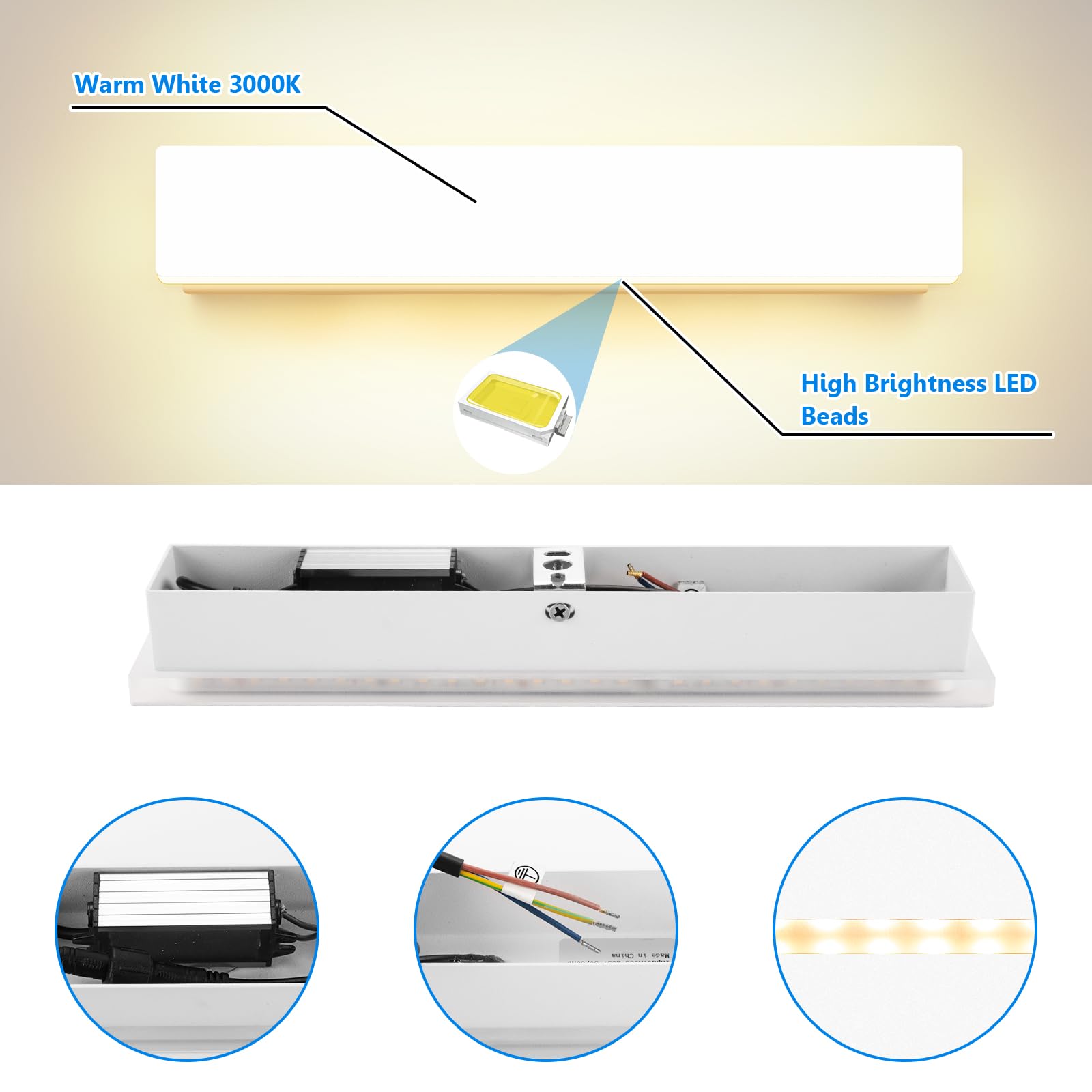 ledmo 2 Pezzi Applique da Parete LED 10W 3000K Bianco IP54 Interno Esterno | Luce diffusa su tutti i lati, design sottile da 30 cm e posa verticale/orizzontale; ideale per salotto, camera e corridoio.
