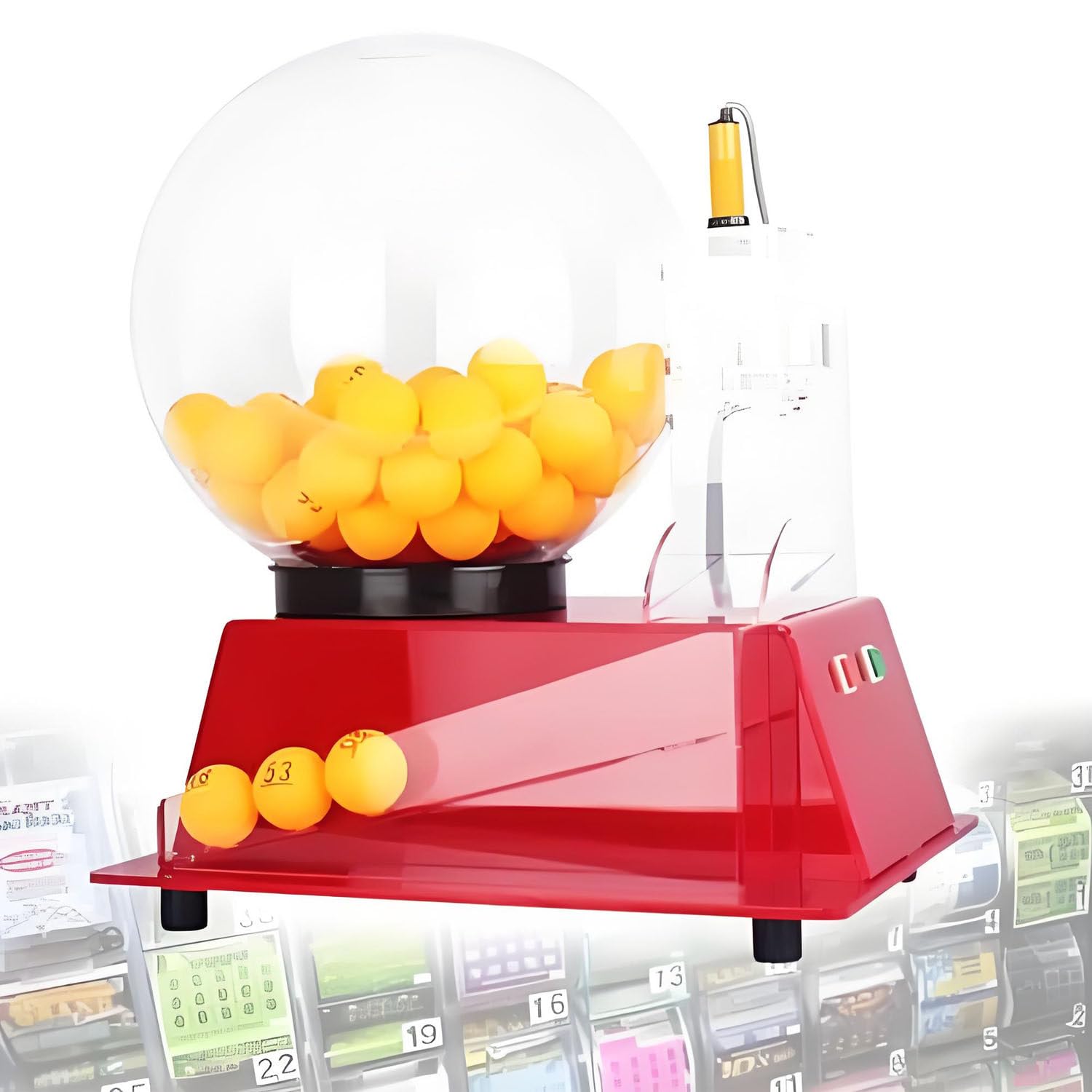Aiodio Red Electric Raffle Ball Machine, Transparent Bingo Cage