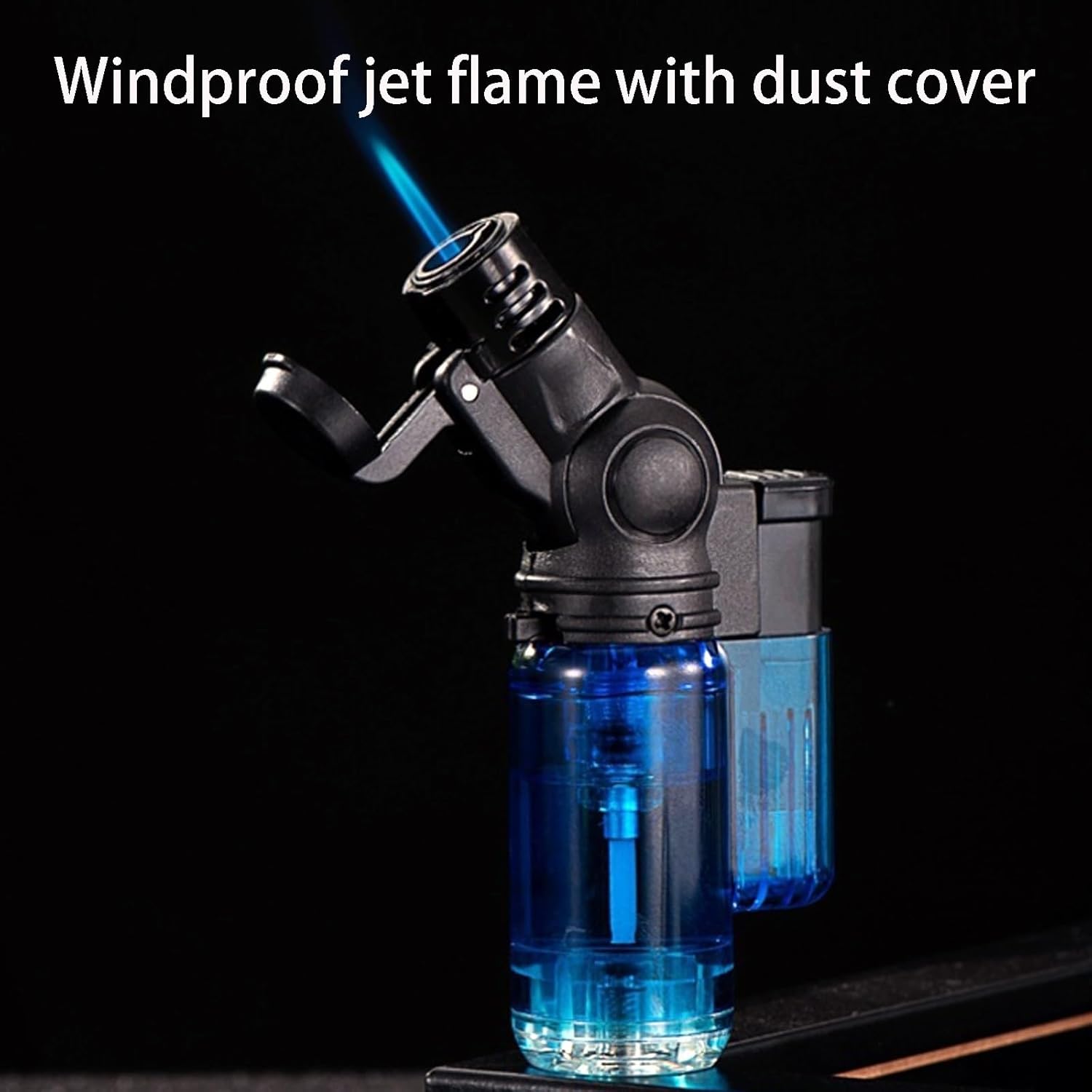 4-Pack Butane lighters,Windproof Torch lighters Butane refillable,Angle Adjustable,with dust Cover,Transparent Body,Gift for Valentine's Day Father's Day Birthday(4Blue)