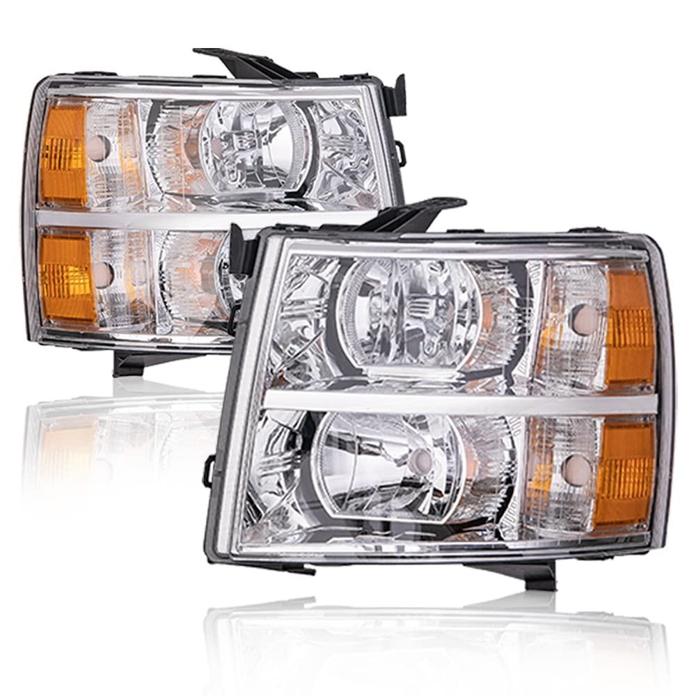 Photo 1 of PIT66 Headlights, Compatible With 07-13 Chevy Silverado 1500 /Silverado 2500 3500 & HD 07-14(For 2500HD/3500HD, fit 2007 new body style & 2014 old body style)Clear lens Chrome Housing Amber Reflector Clear lens Chrome Housing Clear Reflector Basic Style