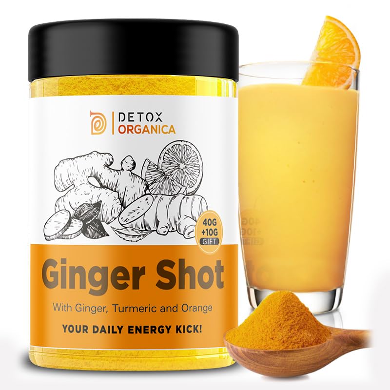 Ginger Shots-60 Servings-Ginger and Turmeric Shot Powder-Drink Supplement with Orange, Black Pepper and Cayenne-Natural Ingredients, No Added Sugar-Mix with Water, Juice or Tea