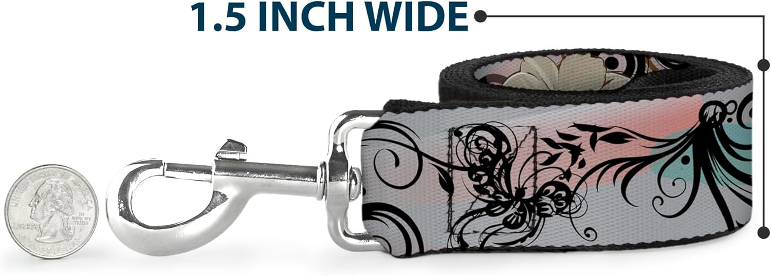Buckle-Down Pet Leash - Flowers w/Filigree Pink - 6 Feet Long - 1" Wide