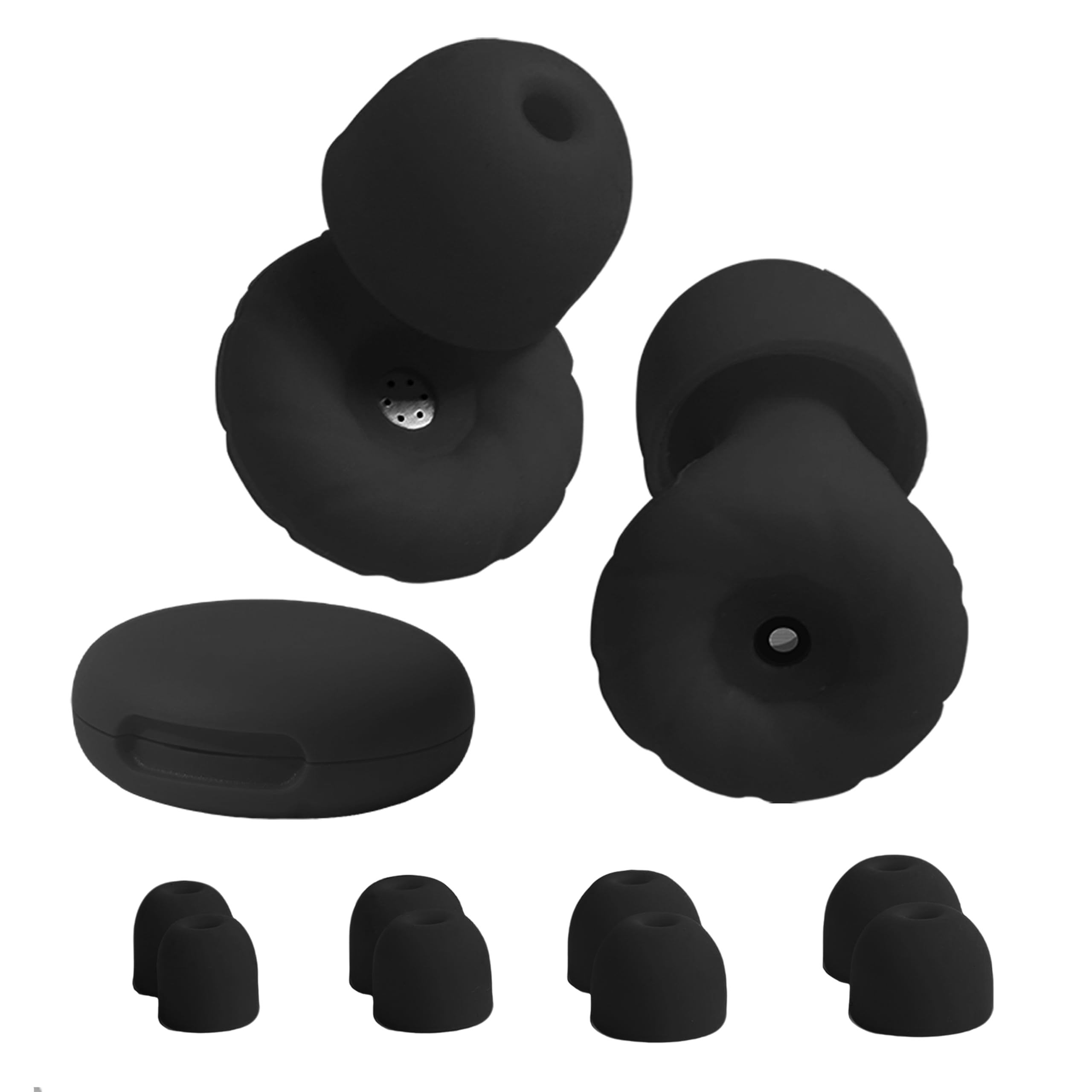 RUREO 耳栓，睡眠用 みみせん， ノイズキャンセリング ， 低減 55dB ，4サイズイヤーチップ ，睡眠、勉強、飛行機 、仕事、ライブ、旅行 、集中力が 耳栓 ，男女兼用 (ブラック, XS/S/M/L)