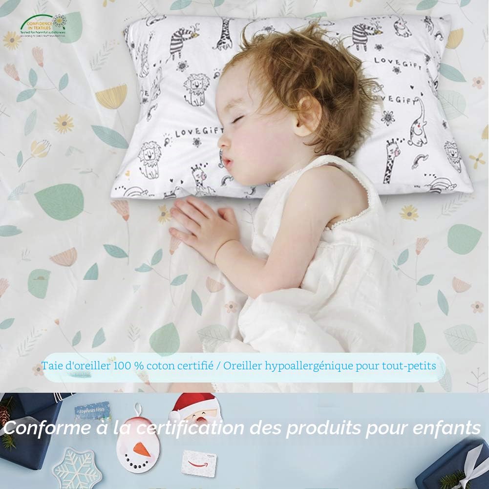 Oreiller pour Tout-petit avec Taie - 33 x 45 cm Hypoallergénique pour Enfants, Doux en 100% Coton Biologique - Lavable Machine, Petit Format pour Lit de Bébé