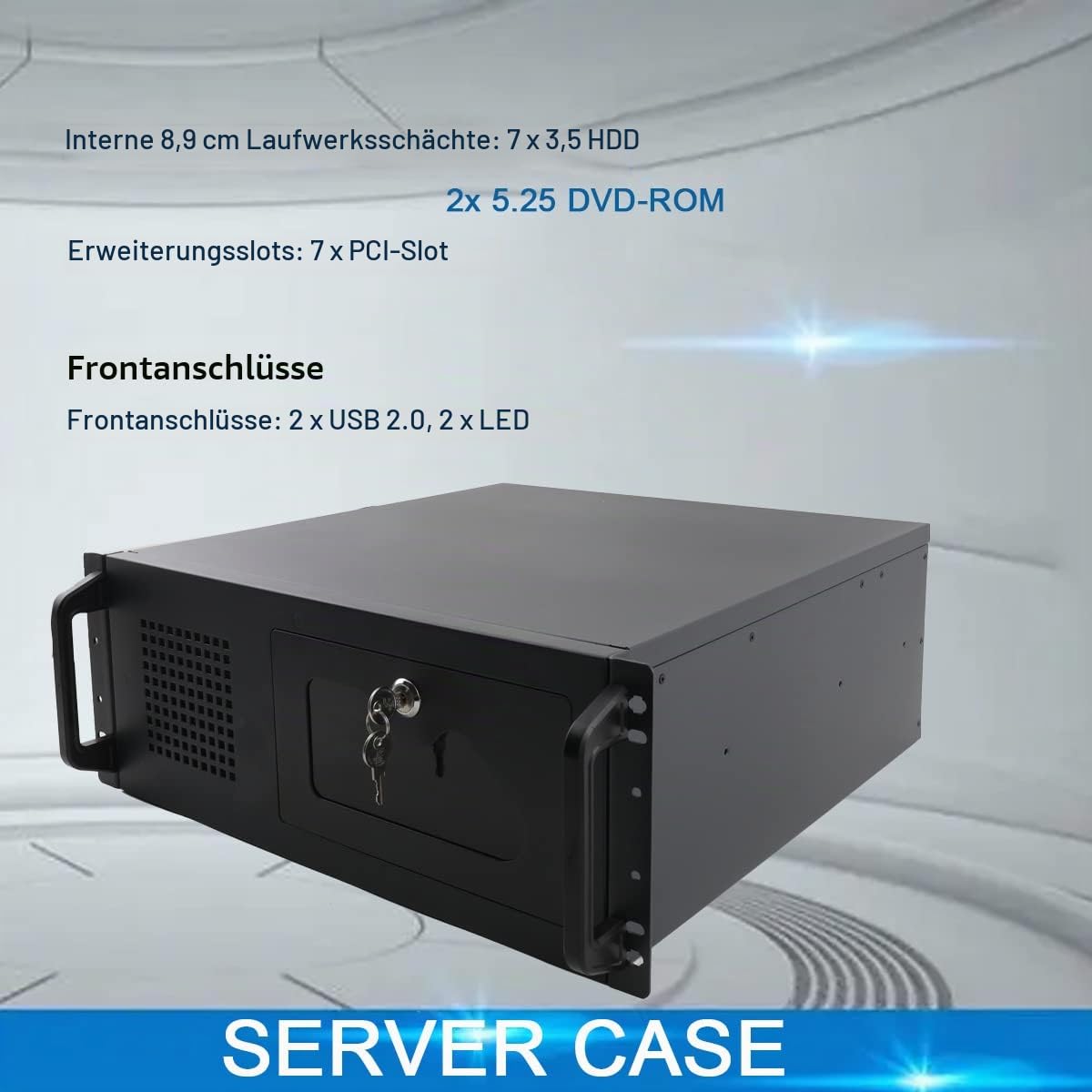 Servergehäuse 4HE Netzwerkschrank Wandmontage Serverschrank SL-450A | Server-Rack mit Verriegelbaren Türseitenteilen & 7 x 3,5 HDD-Laufwerksschächte mit 80 mm Lüfter