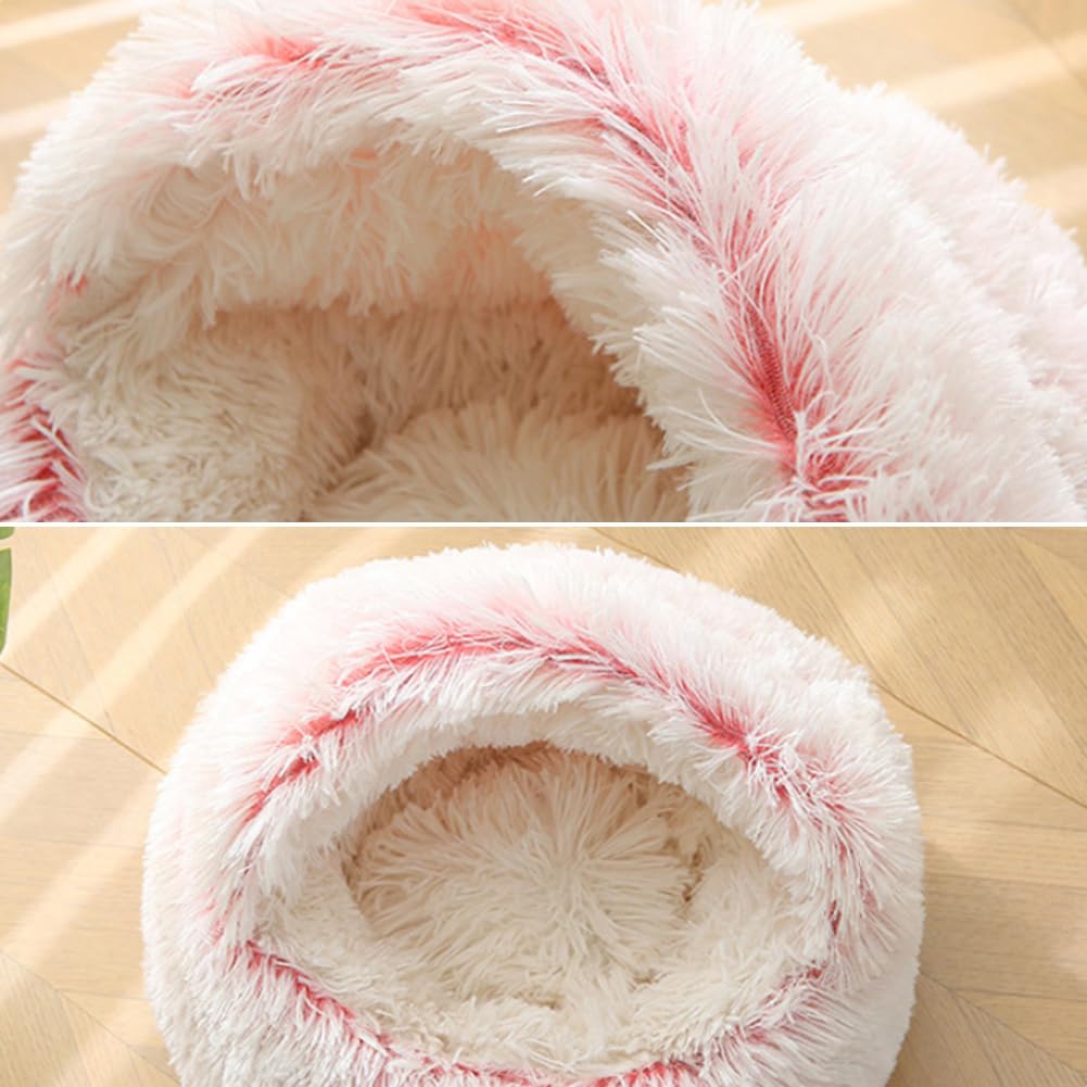 Hundebett Flauschig, Halbgeschlossene Katzenbett, Donut Kissen, Waschbar, Langer Plüsch, Donutbett für Hunde und Katzen, Hundekissen mit Extra Dicker Füllung (Rosa,XL-70cm/27.6in)