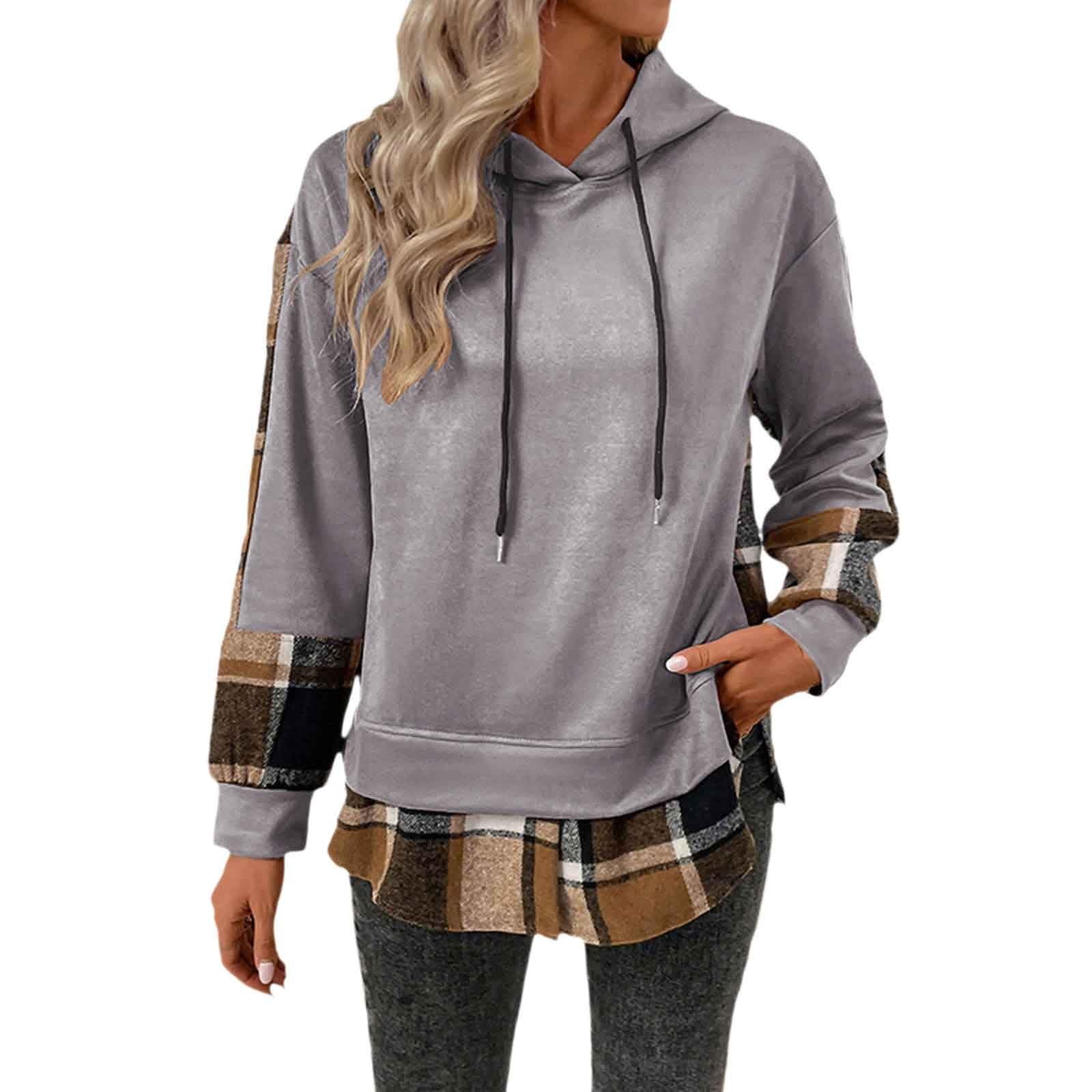 Sudadera con Capucha de Polar Estilo Retro británico de Patchwork a Cuadros de Manga Larga con diseño Falso de Dos Piezas para