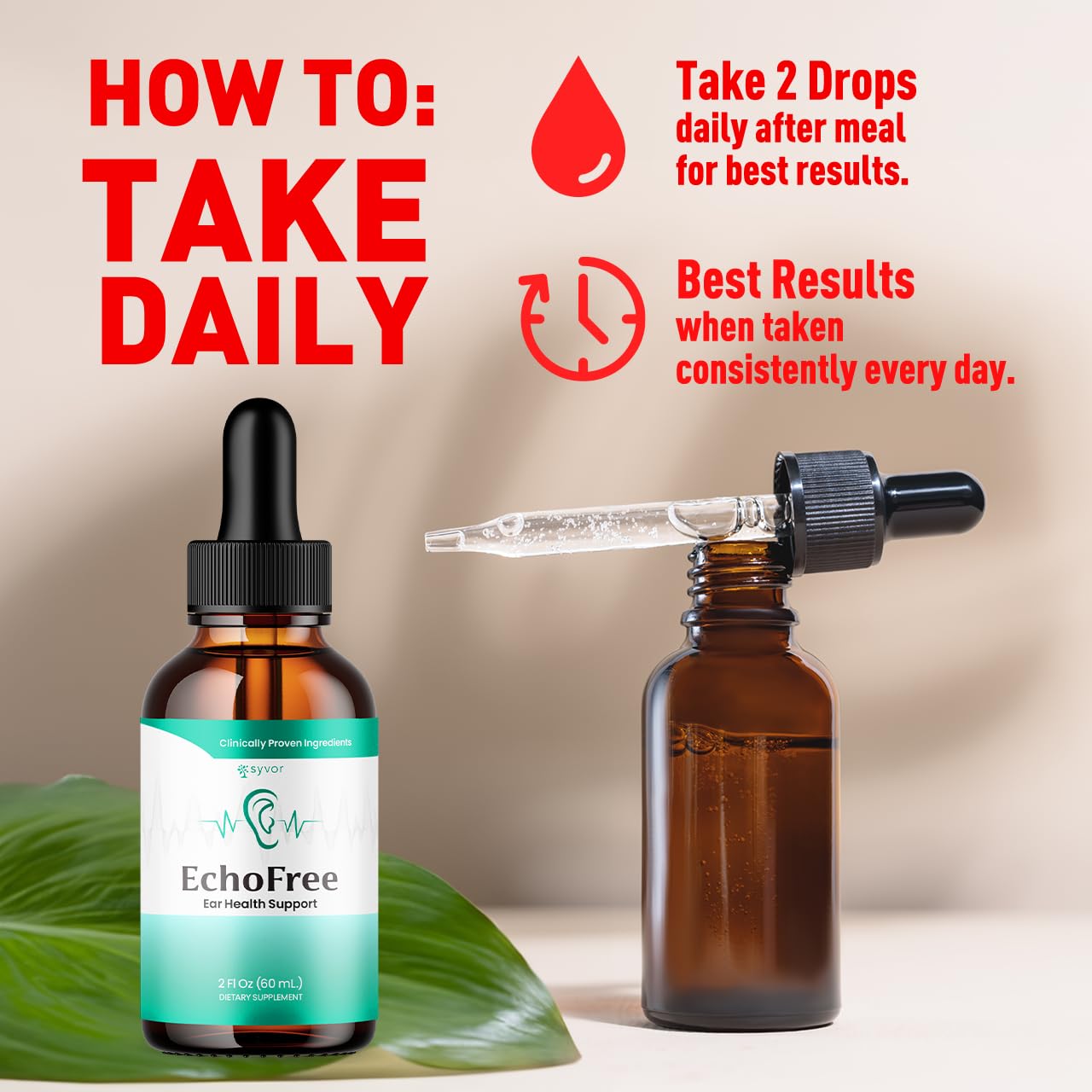 Echo Free Drops, Official Echofree Ear Health Support Liquid Supplement with All Natural Proven Ingedinets, Echo Free Maximum Strength Plant Based Hearing Support for Ringing Ears (30 Servings)