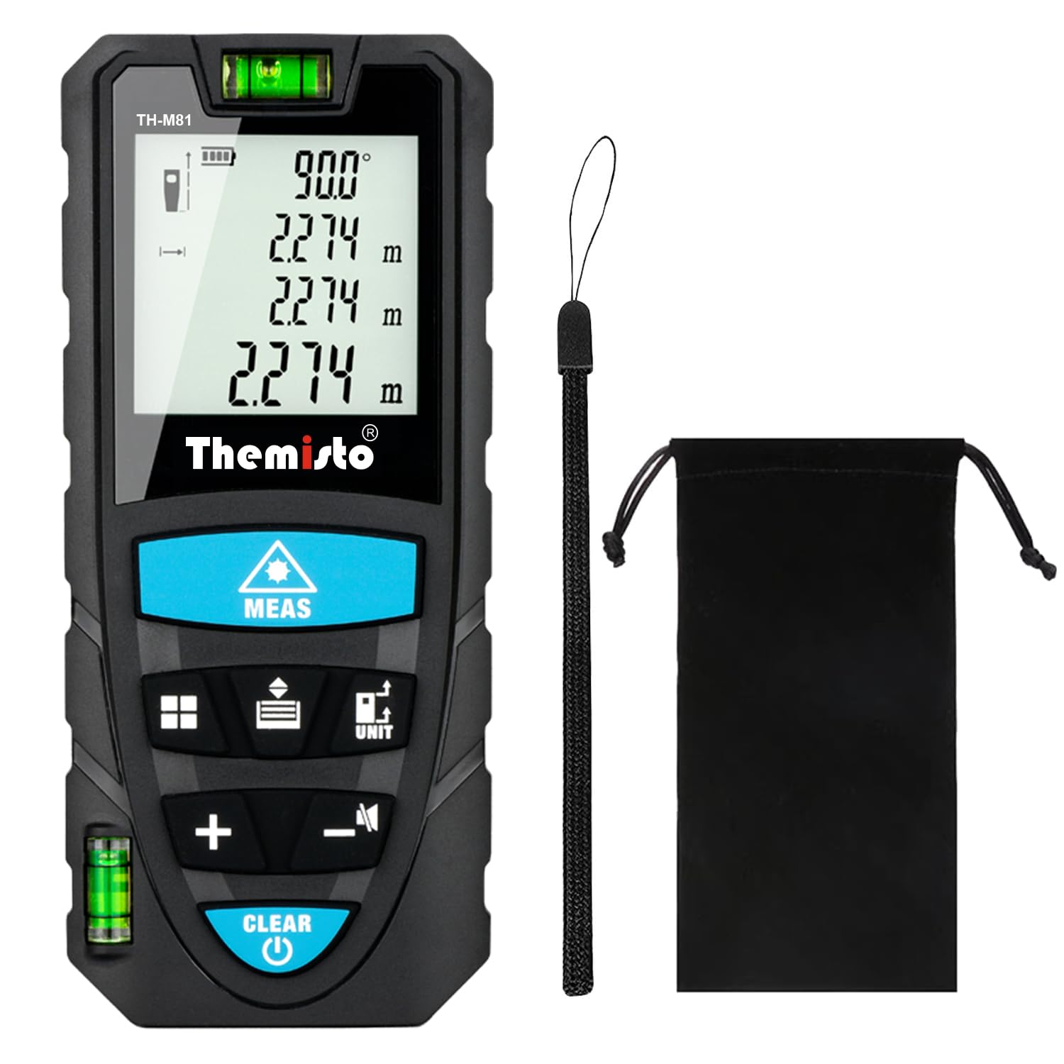 Themisto TH-M81 Laser Distance Meter (50m Range) with Backlit LCD and Pythagorean Mode