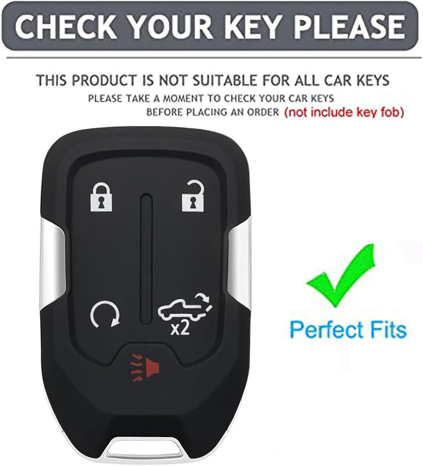 5-Button Key Shell Replacement Case for Chevy Silverado and GMC Sierra 1500 2500HD 3500HD, Black, with Keychain and Installation Tools