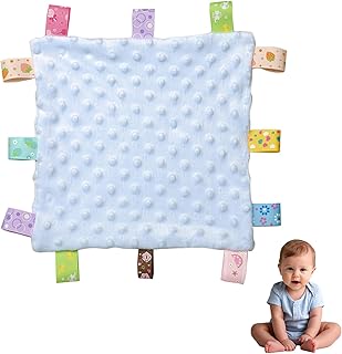 AMBEERT Tag Blanket, Taggies, Taggy Blanket, No Wrinkle Label Comfort Blanket, Baby Quilt Blanket, Newborn Soft Baby Blanket for newborn, Soft Touch Comforter Baby Comfort Blanket with Sensory Tags