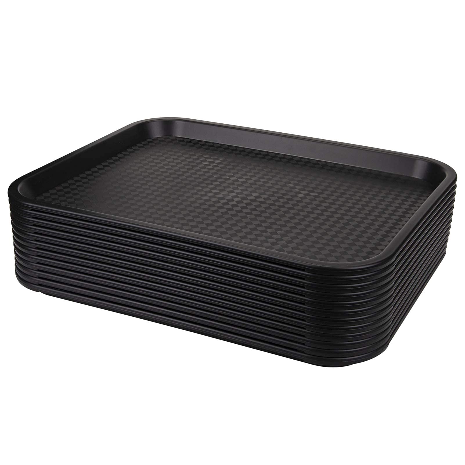 Yarlung Fast-Food-Tablett, 34 x 26 cm, Kunststoff, Restaurant, Serviertablett, Cafeteria-Tabletts für Couchtisch, Küche, Party, Schwarz, 12 Stück