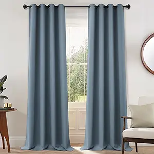 Yakamok Blackout Curtains Room Darkening Thermal Insulated Window Panels,Solid Grommet Top Drapes for Bedroom/Living Room(52x108 Inch, Stone Blue, 2 Panels)
