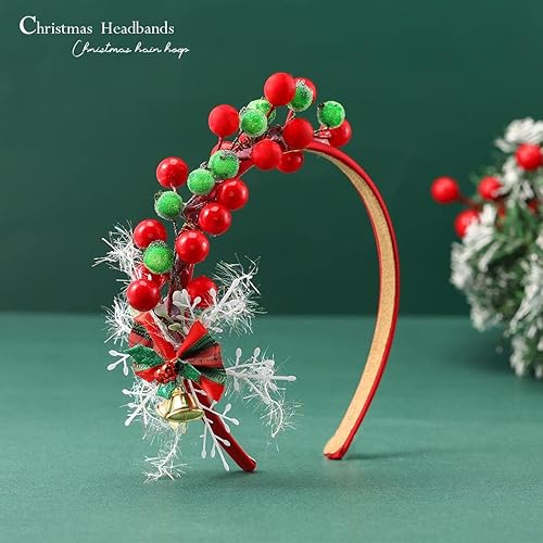 Miniatura 3 de GORTIN Diademas de Navidad con flores de Navidad, diadema de bayas rojas, corona de nieve, corona de Navidad, banda para el cabello, disfraz de