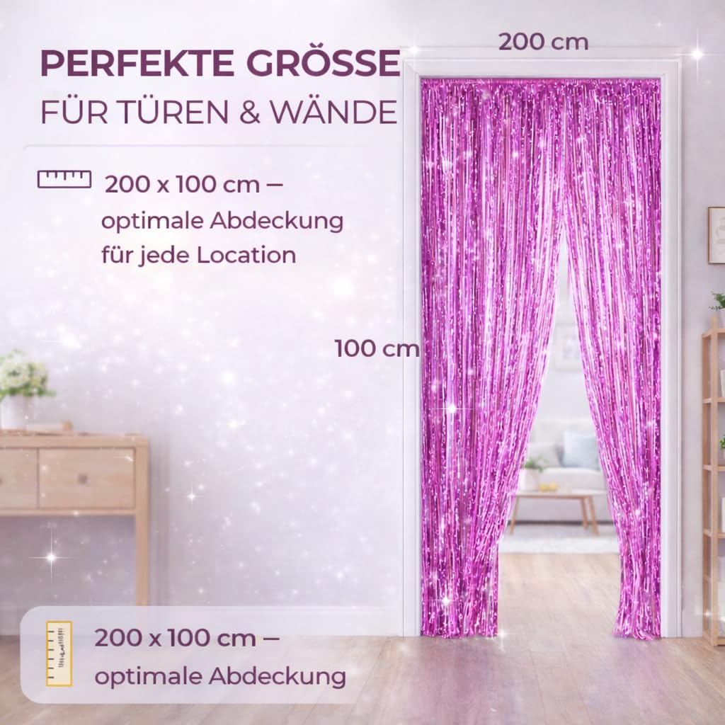 Cortina de oropel rosa – 200 x 100 cm – Cortina con purpurina para marco de puerta como decoración de Año Nuevo 2026, fiesta, boda, cumpleaños para niños y adultos (rosa)